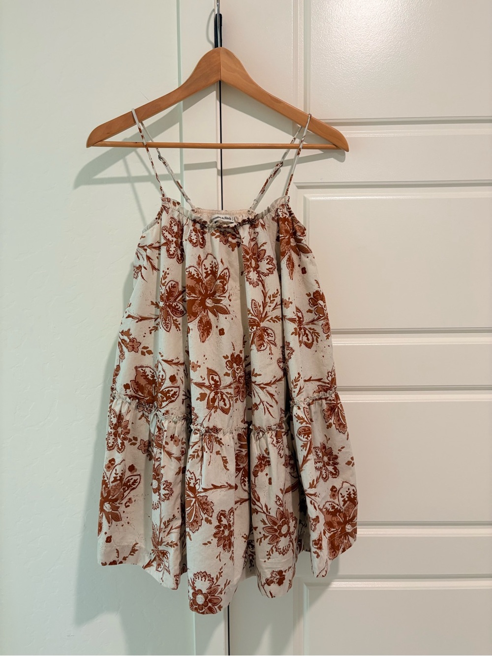 Abercrombie & Fitch Boho Cottagecore Cream Dress with Brown Floral Print